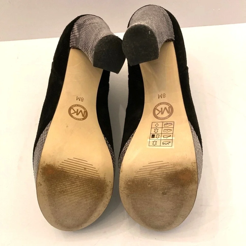 Michael‎ Kors Ankle Boots Womens 8M Black Suede Leather Platform Snakeskin Heels